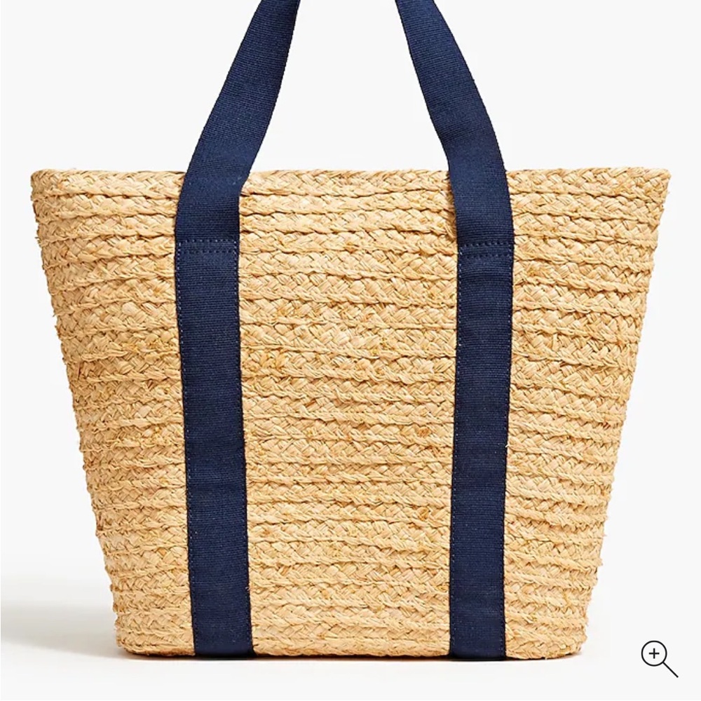 J. Crew Tan and Blue Tote Bag with Nautical Design